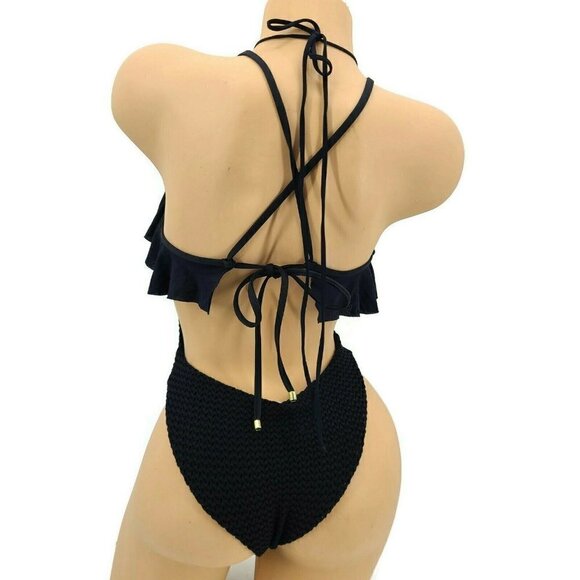 New Blue Life Ruffled Romance Swimsuit Small Black - Picture 5 of 9